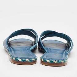 Chanel Navy Blue Leather Flat Sandals Size 42