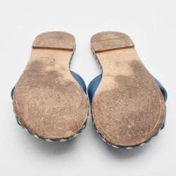 Chanel Navy Blue Leather Flat Sandals Size 42