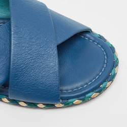 Chanel Navy Blue Leather Flat Sandals Size 42