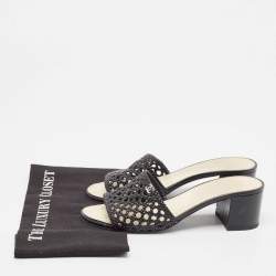 Chanel Black Woven Leather Slide Sandals Size 41