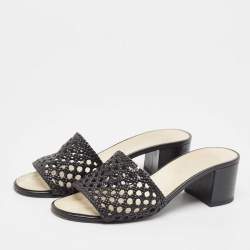 Chanel Black Woven Leather Slide Sandals Size 41