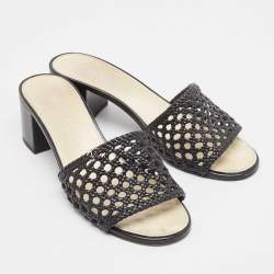 Chanel Black Woven Leather Slide Sandals Size 41