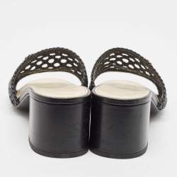 Chanel Black Woven Leather Slide Sandals Size 41