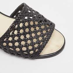 Chanel Black Woven Leather Slide Sandals Size 41