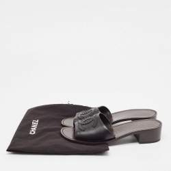 Pre Owned Chanel Black Leather CC Slide Sandals Size 39.5