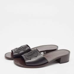 Pre Owned Chanel Black Leather CC Slide Sandals Size 39.5
