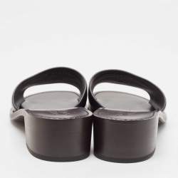 Pre Owned Chanel Black Leather CC Slide Sandals Size 39.5