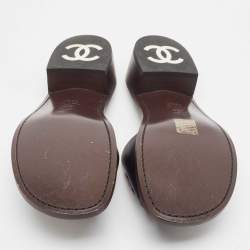 Pre Owned Chanel Black Leather CC Slide Sandals Size 39.5