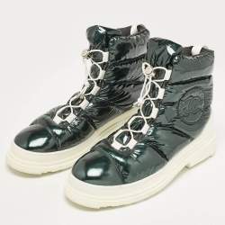 Chanel Green Leather and Nylon Ankle Length Boots Size 40