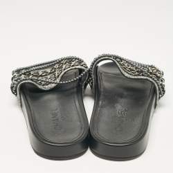 Chanel Grey Lace and Suede Tropiconic Slides Size 38