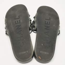 Chanel Grey Lace and Suede Tropiconic Slides Size 38