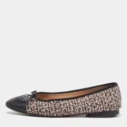 Chanel Black/Pink Leather and Tweed CC Ballet Flats Size 37