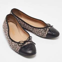 Chanel Black/Pink Leather and Tweed CC Ballet Flats Size 37