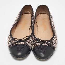 Chanel Black/Pink Leather and Tweed CC Ballet Flats Size 37