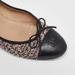 Chanel Black/Pink Leather and Tweed CC Ballet Flats Size 37