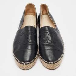 Pre Owned Chanel Black Leather CC Espadrille Flats Size 39