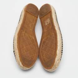 Pre Owned Chanel Black Leather CC Espadrille Flats Size 39