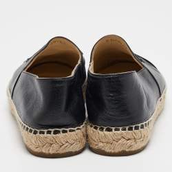 Pre Owned Chanel Black Leather CC Espadrille Flats Size 39