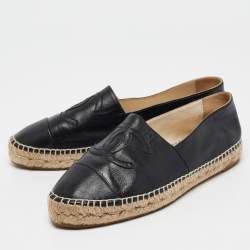 Pre Owned Chanel Black Leather CC Espadrille Flats Size 39