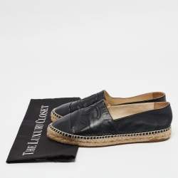 Pre Owned Chanel Black Leather CC Espadrille Flats Size 39