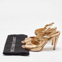 Chanel Gold Leather CC Chain Link Ankle Strap Sandals Size 38.5