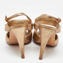 Chanel Gold Leather CC Chain Link Ankle Strap Sandals Size 38.5