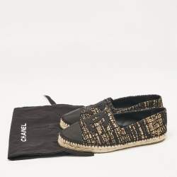 Pre Owned Chanel Multicolor Canvas and Tweed CC Espadrille Flats Size 38
