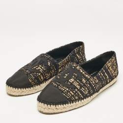 Pre Owned Chanel Multicolor Canvas and Tweed CC Espadrille Flats Size 38