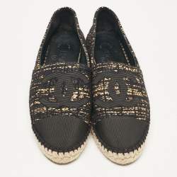 Pre Owned Chanel Multicolor Canvas and Tweed CC Espadrille Flats Size 38