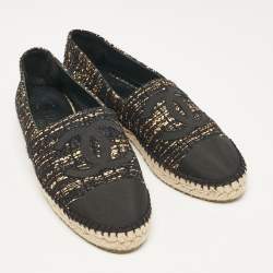 Pre Owned Chanel Multicolor Canvas and Tweed CC Espadrille Flats Size 38