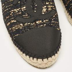Pre Owned Chanel Multicolor Canvas and Tweed CC Espadrille Flats Size 38