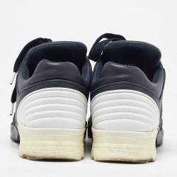 Pre Owned Chanel Navy Blue/White Leather CC Low Top Sneakers Size 37.5