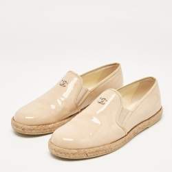 Chanel Beige Patent Leather CC Espadrille Loafers Size 39.5