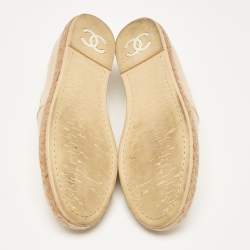 Chanel Beige Patent Leather CC Espadrille Loafers Size 39.5