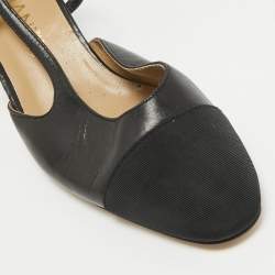 Pre Owned Chanel Black Leather and Canvas CC Slingback D'orsay Pumps Size 37