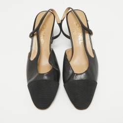 Pre Owned Chanel Black Leather and Canvas CC Slingback D'orsay Pumps Size 37
