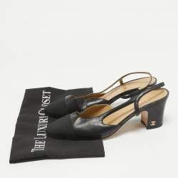 Pre Owned Chanel Black Leather and Canvas CC Slingback D'orsay Pumps Size 37