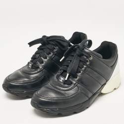 Chanel Black Leather Lace Up Sneakers Size 36.5