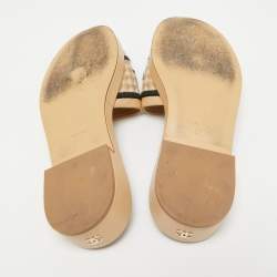 Chanel Beige Canvas and Leather CC Flat Slides Size 37