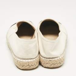 Pre Owned Chanel White/Black Leather CC Cap Toe Espadrille Flats Size 41