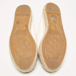 Pre Owned Chanel White/Black Leather CC Cap Toe Espadrille Flats Size 41