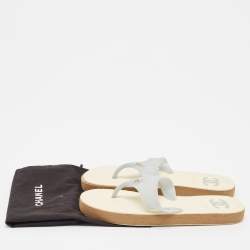 Pre Owned Chanel Blue Rubber CC Thong Flats Size 37