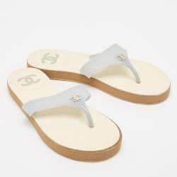 Pre Owned Chanel Blue Rubber CC Thong Flats Size 37