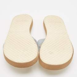 Pre Owned Chanel Blue Rubber CC Thong Flats Size 37