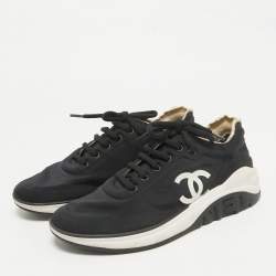 Pre Owned Chanel Black Neoprene CC Low Top Sneakers Size 37.5