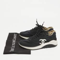 Pre Owned Chanel Black Neoprene CC Low Top Sneakers Size 37.5