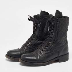 Chanel Black Leather CC Interlocking Ankle Length Boots Size 36.5