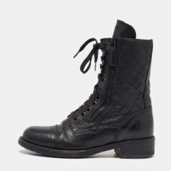 Chanel Black Leather CC Interlocking Ankle Length Boots Size 36.5