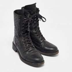 Chanel Black Leather CC Interlocking Ankle Length Boots Size 36.5