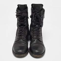 Chanel Black Leather CC Interlocking Ankle Length Boots Size 36.5